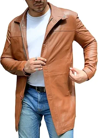 3/4 Length Casual Car Coat Style Lambskin Long Leather Jacket