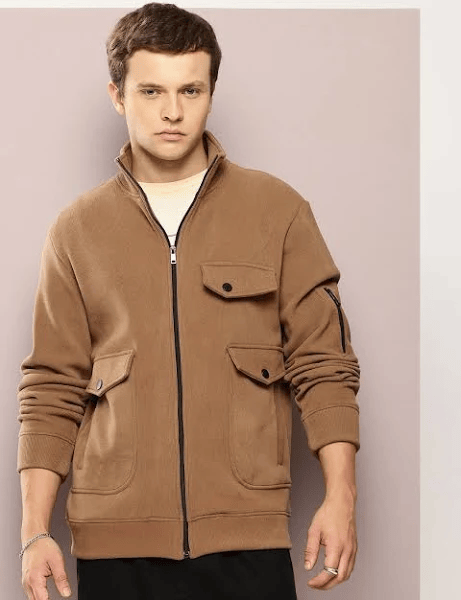 Wood Brown Men Knitted Jacket