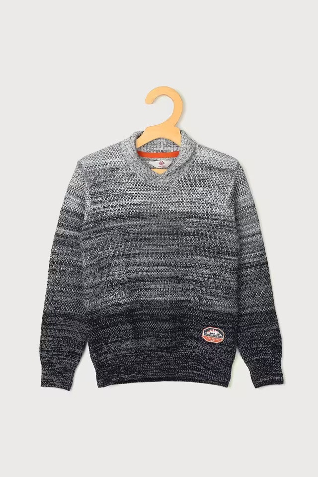 White Black  Round Neck Boys Sweater