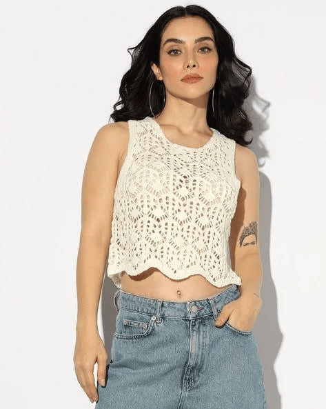 Crochet Lace Relaxed Fit Crop Top